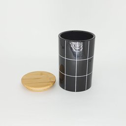Pote Cerâmica com Tampa Bambu Turim Preto 10x15cm  Lyor - 2