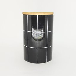 Pote Cerâmica com Tampa Bambu Turim Preto 10x15cm  Lyor - 1
