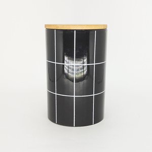 Pote Cerâmica com Tampa Bambu Turim Preto 10x15cm  Lyor