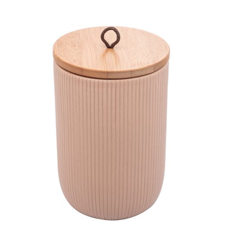 Potiche Cerâmica C/Tampa de Bambu C/Corda Lines Bege 15x10cm Lyor