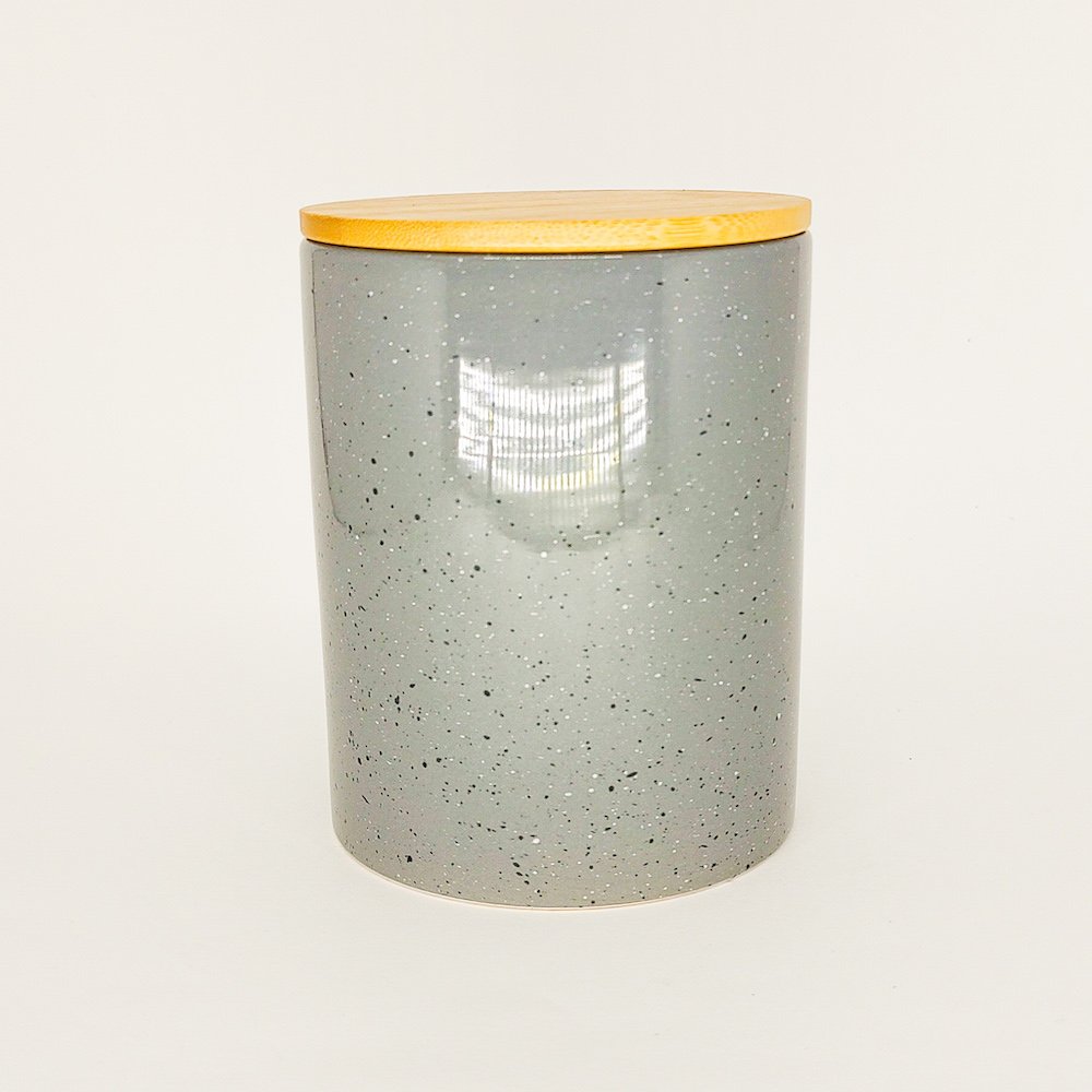 Pote Cerâmica Granilite com Tampa Bambu Cinza 10x13cm - Lyor