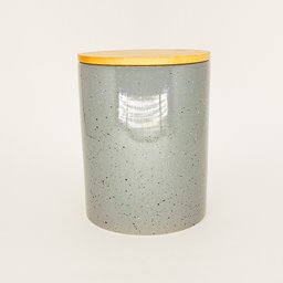 Pote Cerâmica Granilite com Tampa Bambu Cinza 10x13cm - Lyor - 1