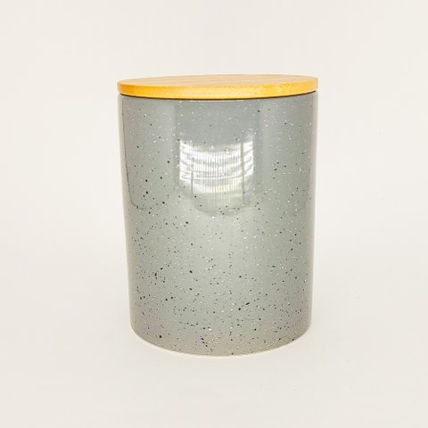 Pote Cerâmica Granilite com Tampa Bambu Cinza 10x13cm - Lyor