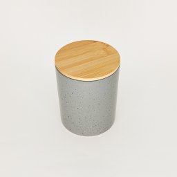 Pote Cerâmica Granilite com Tampa Bambu Cinza 10x13cm - Lyor - 2