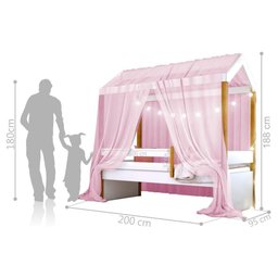 Cama Montessori Com Cordão Led Colchão E Dossel Rosa - 2
