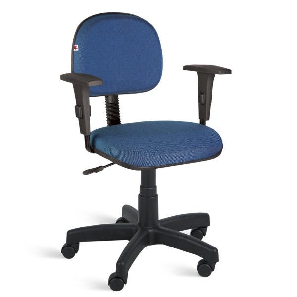 Cadeira Secretária Giratória Braços Tecido - Azul com Preto - 1