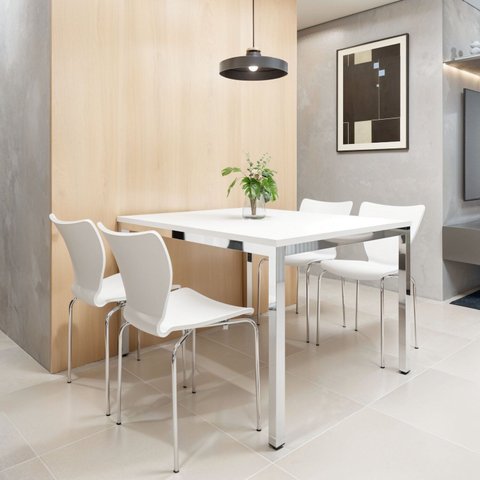 Conjunto Sala de Jantar 4 Lugares Retangular Tampo MDF 120x85cm Mesa Smart com Cadeiras Mono Branco