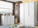 Ver imagem 1 de Jogo de quarto Pérola com guarda roupa 3 portas e 4 gavetas + cômoda 2 portas e 4 gavetas - Branco -