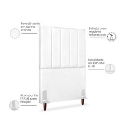 Cabeceira Estofada Solteiro Carla 90cm Corino Branco - 3