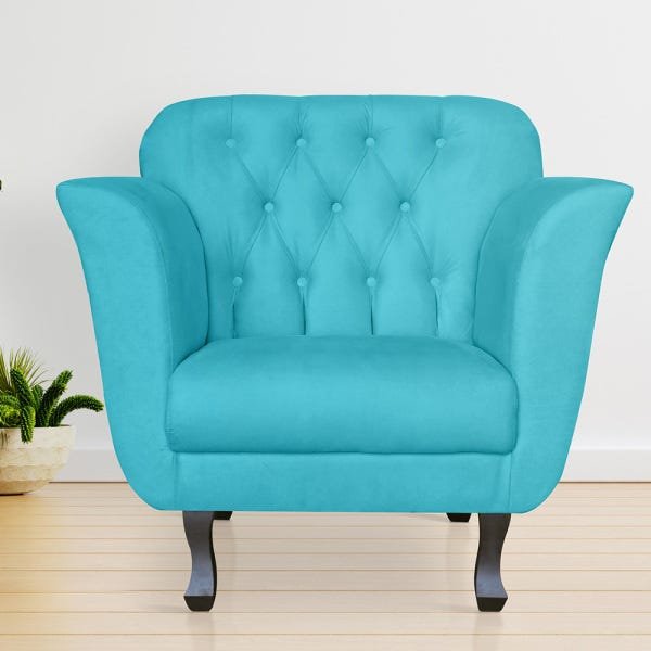 Kit 2 Poltronas Decorativas Pés Luís Xv Suede Azul Turquesa - Ds Estofados - 3