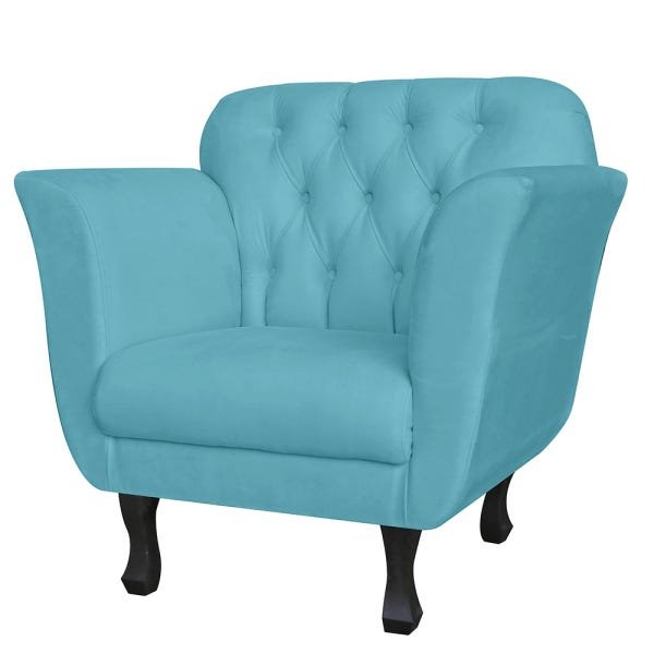 Kit 2 Poltronas Decorativas Pés Luís Xv Suede Azul Turquesa - Ds Estofados - 2