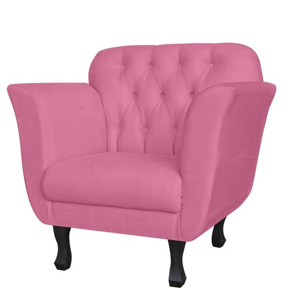 Kit 2 Poltronas Decorativas Pés Luís Xv Suede Rosa - Ds Estofados - 2