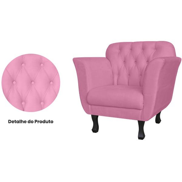 Kit 2 Poltronas Decorativas Pés Luís Xv Suede Rosa - Ds Estofados - 5