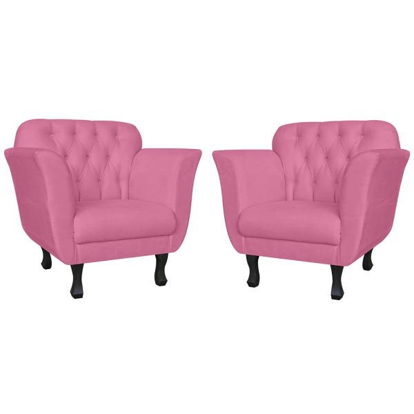 Kit 2 Poltronas Decorativas Pés Luís Xv Suede Rosa - Ds Estofados - 1