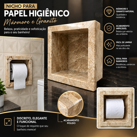 Nicho Porta Papel Mármore  Bege Travertino
