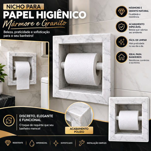 Nicho Porta Papel Mármore Travertino e Branco