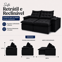 Ver imagem 3 de Sofá Liberty Retrátil e Reclinável 240m - Preto