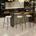 Ver imagem 2 de Kit 03 Banquetas Alta Cozinha Sala Jantar Aço Milão L02 Couríssimo Whisky Linho Cru - Lyam Decor