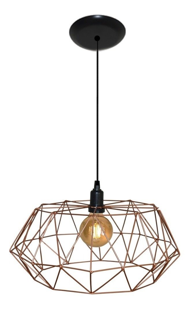 Lustre Luminária Pendente Aramado Modelo Estádio 40cm cor Cobre - 1