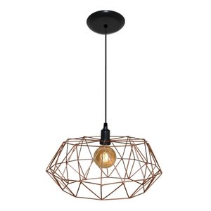 Lustre Luminária Pendente Aramado Modelo Estádio 40cm cor Cobre
