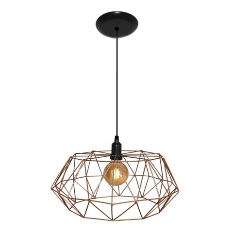 Lustre Luminária Pendente Aramado Modelo Estádio 40cm cor Cobre