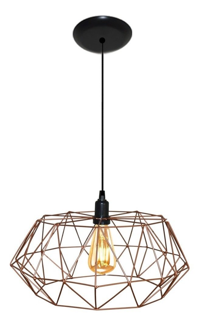 Lustre Luminária Pendente Aramado Modelo Estádio 40cm cor Cobre - 2