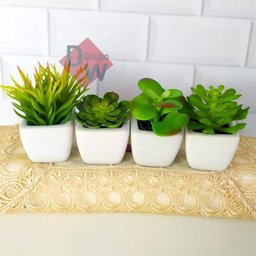 Suculenta Artificial Mini Vaso de Cerâmica Branco - 6