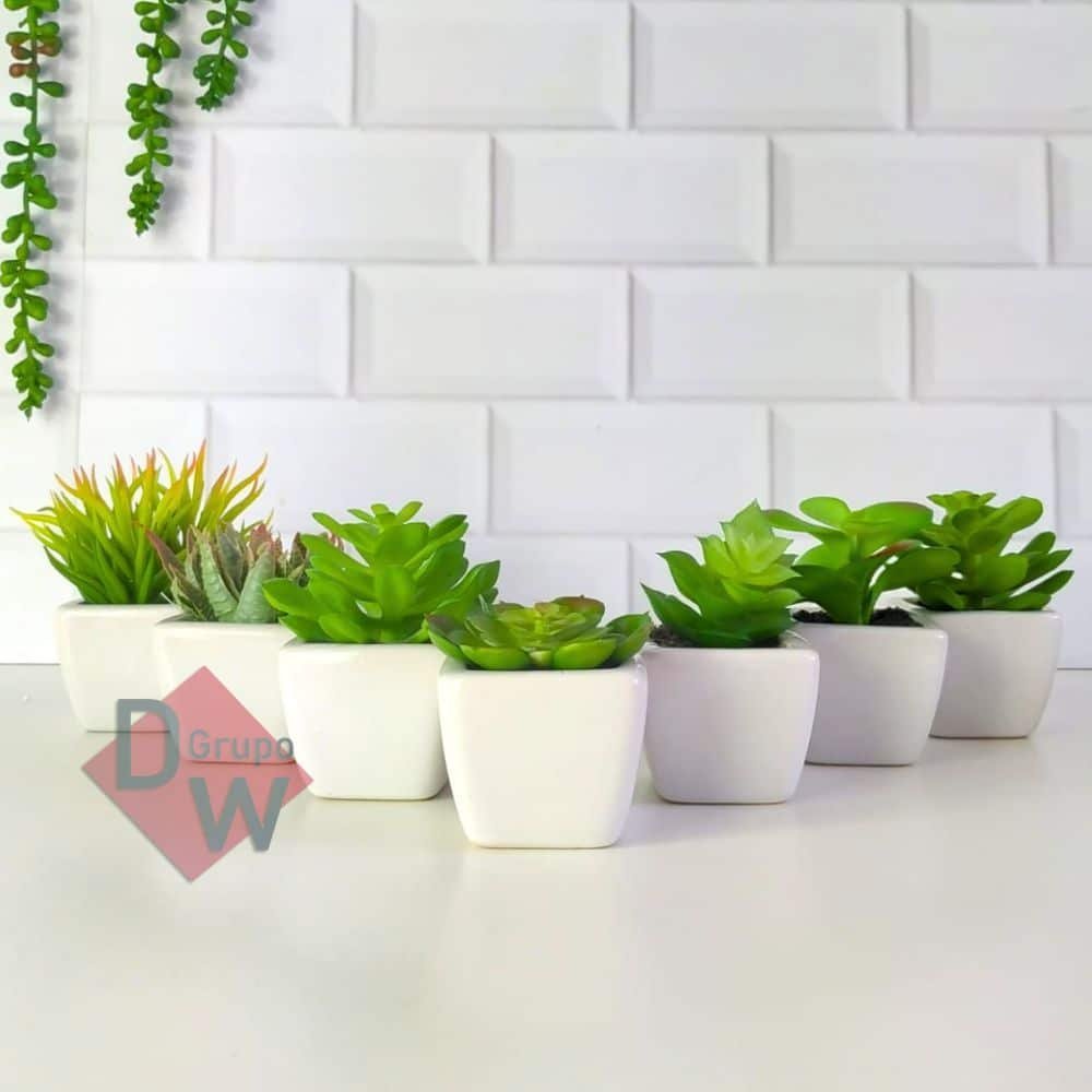 Suculenta Artificial Mini Vaso de Cerâmica Branco - 2