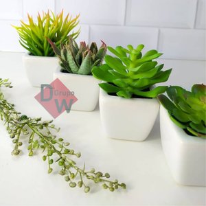 Suculenta Artificial Mini Vaso de Cerâmica Branco