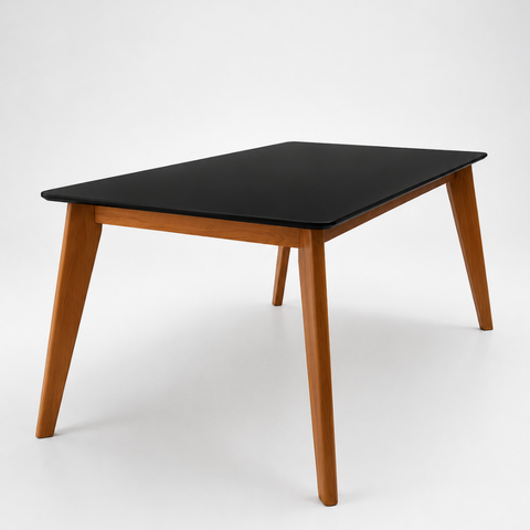 Mesa de Jantar Paris Madeira Maciça 160x90cm Tampo Retângular Vidro Móveis Minas Cor Preto