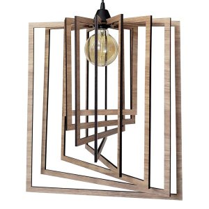 Luminária Lustre Pendente Sala Jantar Cozinha Moderno Retângulo Grande Carvalho