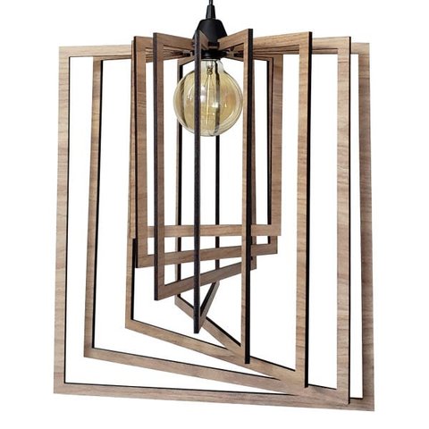 Luminária Lustre Pendente Sala Jantar Cozinha Moderno Retângulo Grande Carvalho