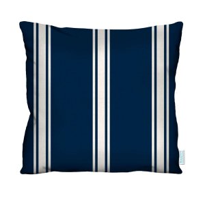 Capa de Almofada Decorativa Azul Listra Branca para Sofá- 45x45cm