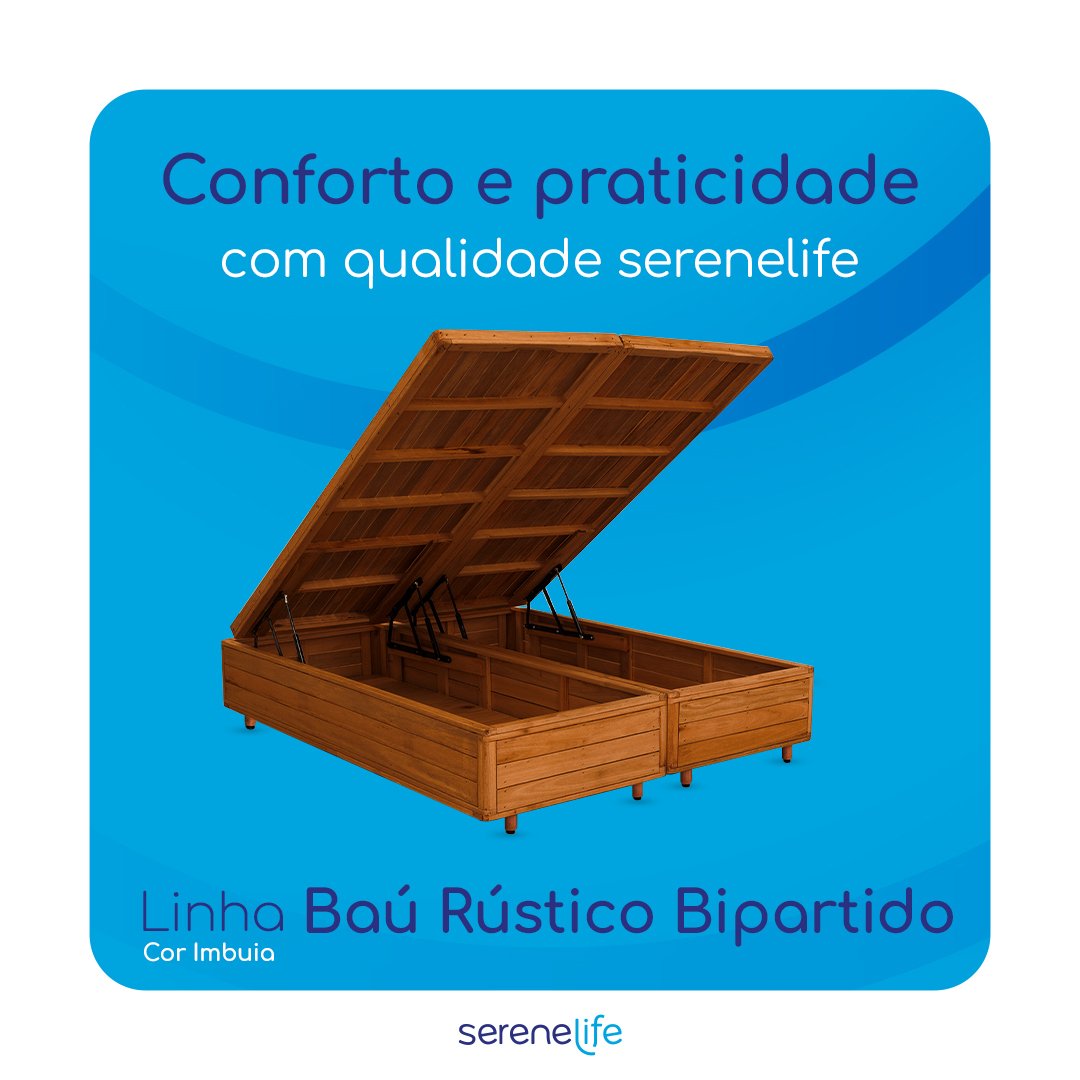 Cama Box Baú Rústica Queen Size Bipartida Serenelife - Imbuia - 5