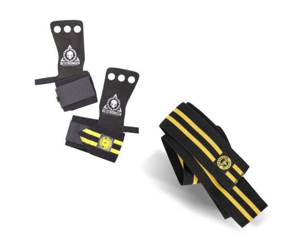 Kit Pull Up Cross Training Grip com Munhequeira + Faixa de Joelho Amarela - M - 1