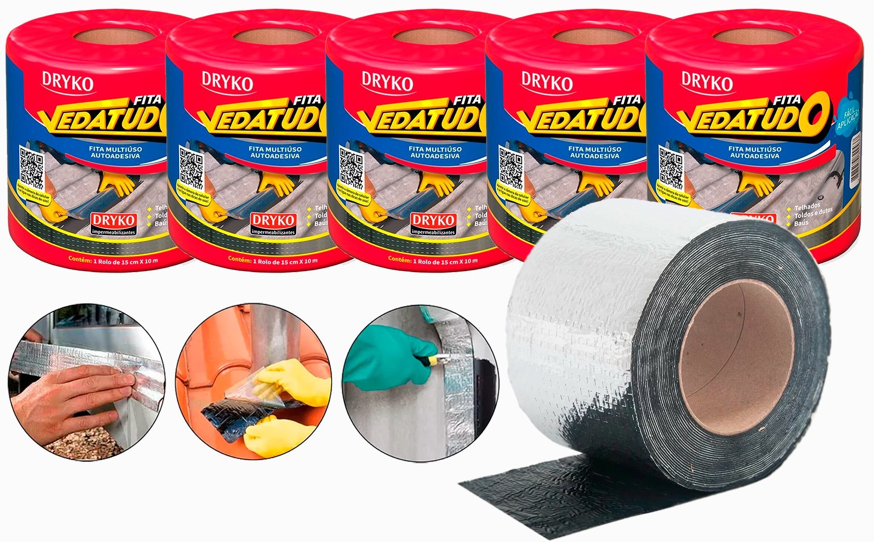 Kit 5 Mantas Asfáltica Aluminizada Telhado Auto Adesiva 15cm - 1