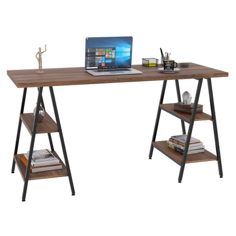 Mesa Escrivaninha Cavalete 150cm Estilo Industrial Prisma C08 Nogal/Preto - Mpozenato