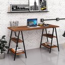 Ver imagem 2 de Mesa Escrivaninha Cavalete 150cm Estilo Industrial Prisma C08 Nogal/Preto - Mpozenato