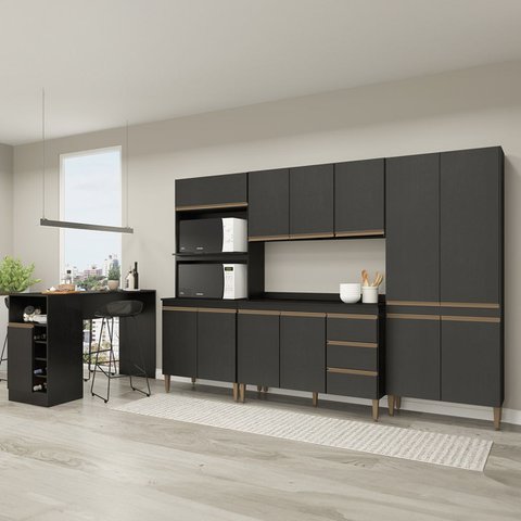 Armário de Cozinha Completa Modulada 6 Peças 2,80m + 1,36m Essenza Móvel na Caixa