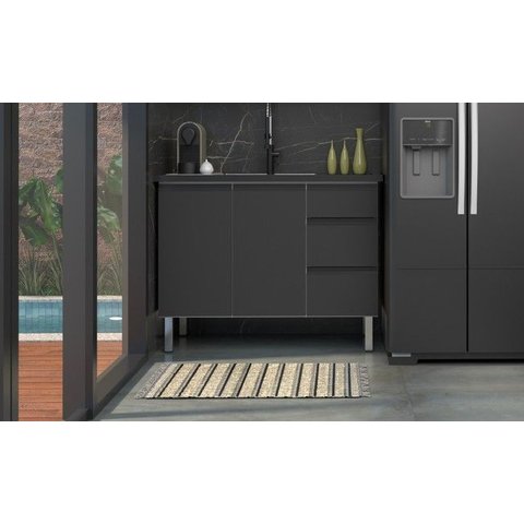 Gabinete de Cozinha em Aço 1,15 M – Durabilidade e Design Moderno:preto