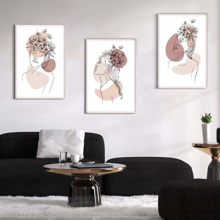 Kit com 3 Quadros Arte Abstrata em Lona 40x60cm - 1