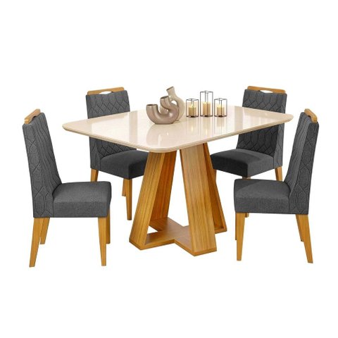 Conjunto Sala de Jantar Mesa Tampo em Vidro 1,20m Maria 4 Cadeiras Bel