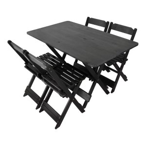 Mesa de Jantar Madeira Maciça Dobravel Premium 120x70 4 Cadeiras - Preto