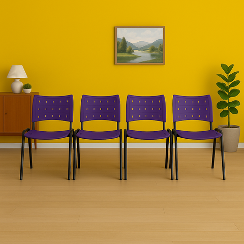 Kit 5 Cadeiras Iso Fixa Empilhável Escola Igreja Salão:roxo