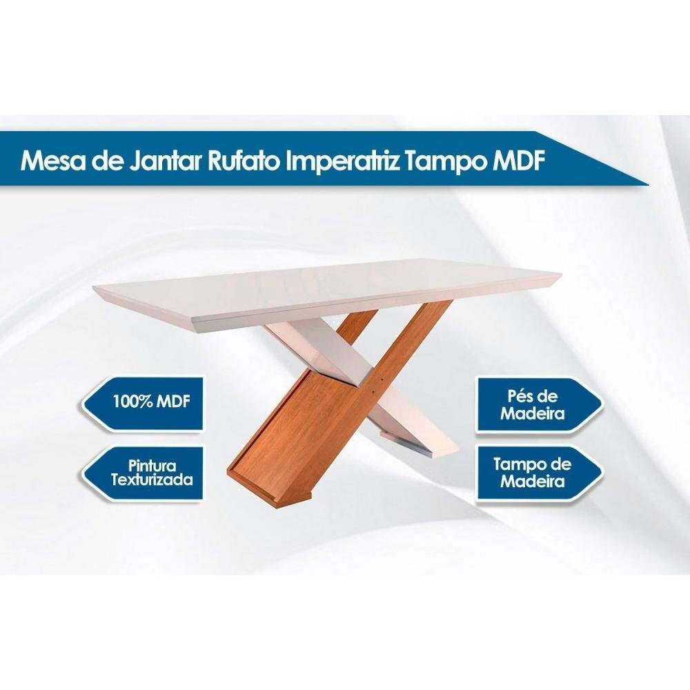 Conjunto de Mesa de Jantar com Vidro e 6 Cadeiras Imperatriz