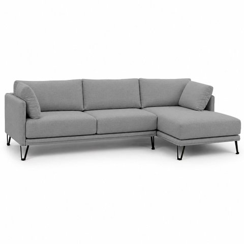 Sofá Sala de Estar Atena Chaise Direito Pés de Ferro 284cm 5 Lugares Bouclê Cinza M1 - Monari Design