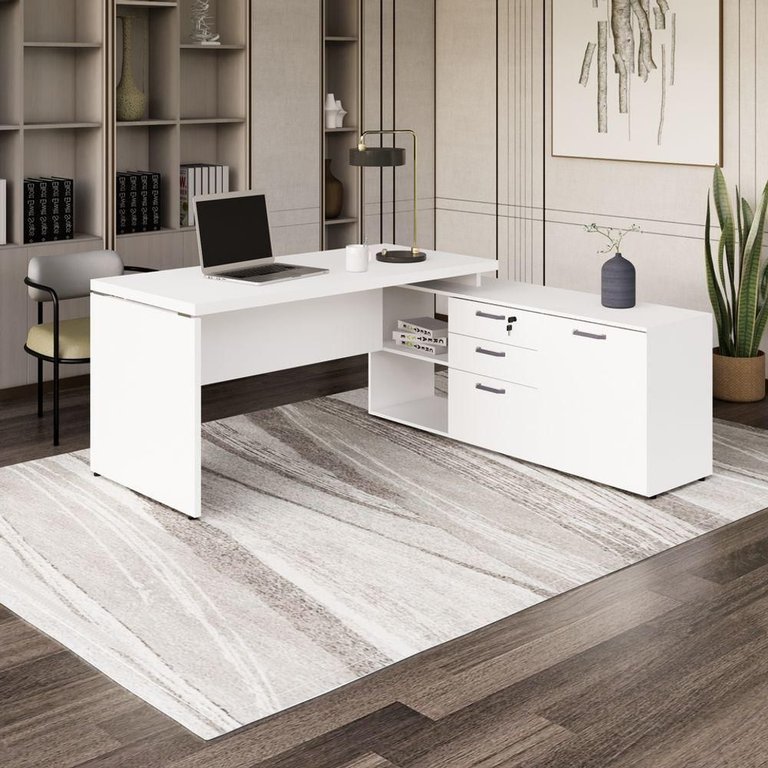 Mesa P/ Escritório em L 1,90m Web40 C/ Armário Branco/branco