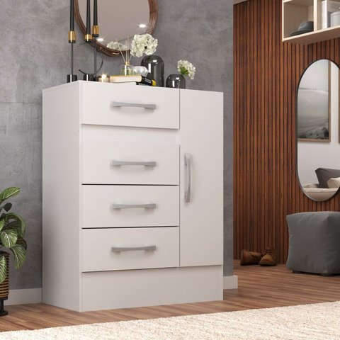 Cômoda Sapateira 4 Gavetas 1 Porta Cor Branca
