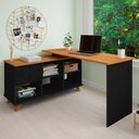 Ver imagem 2 de Mesa Escrivaninha em L 2 Gavetas e Nichos Golden A06 Freijó/preto - Mpozenato