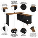 Ver imagem 3 de Mesa Escrivaninha em L 2 Gavetas e Nichos Golden A06 Freijó/preto - Mpozenato